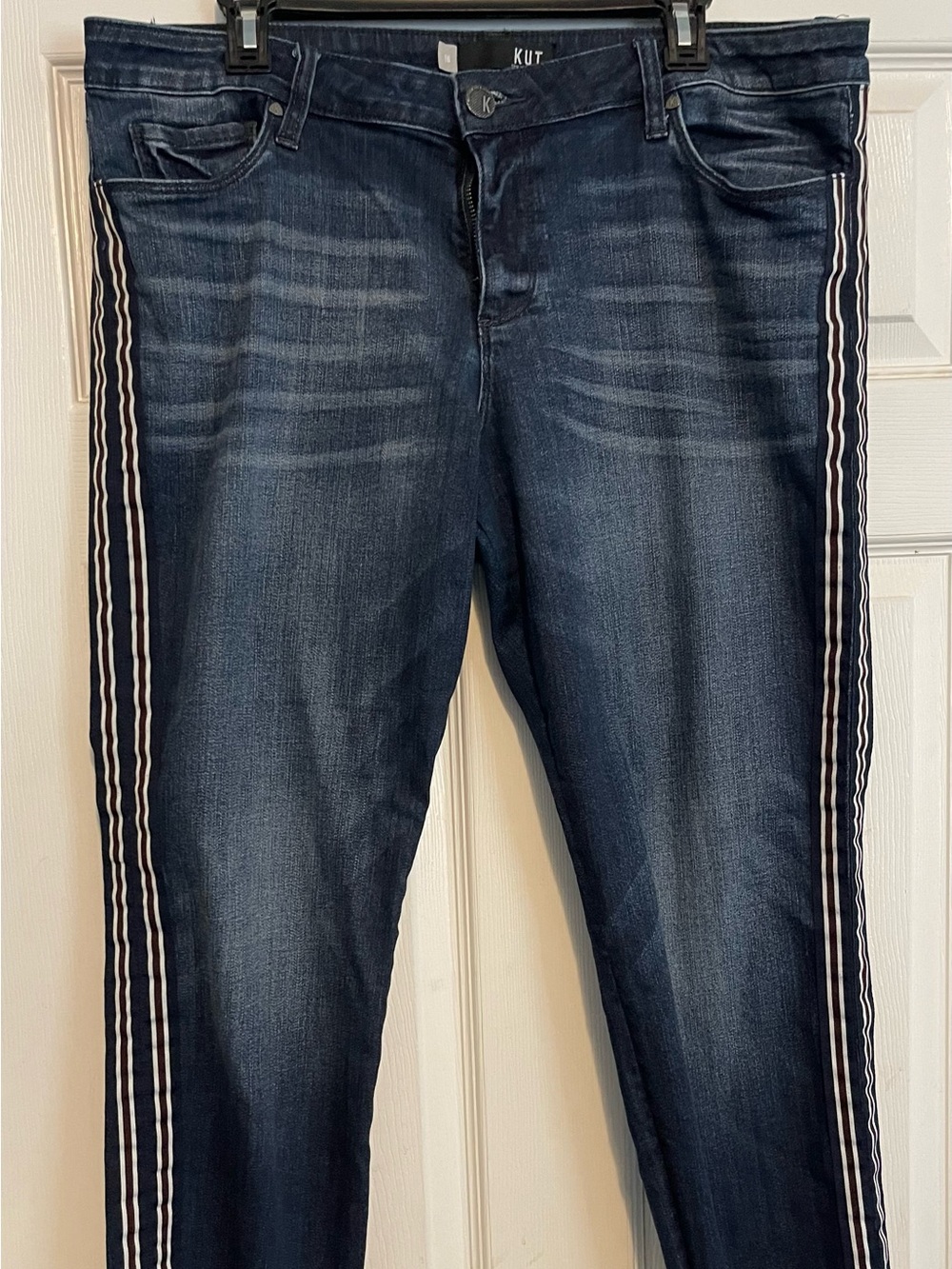 Kut from the Kloth Dark Blue Skinny Jeans with Side Stripes, Reese Ankle
